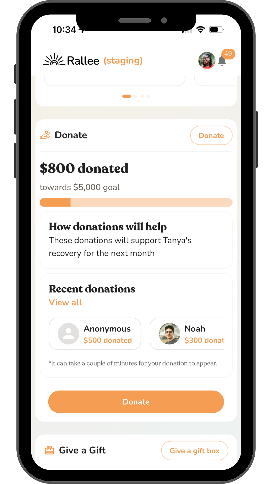 Rallee donation page where supporters give directly to the recipient